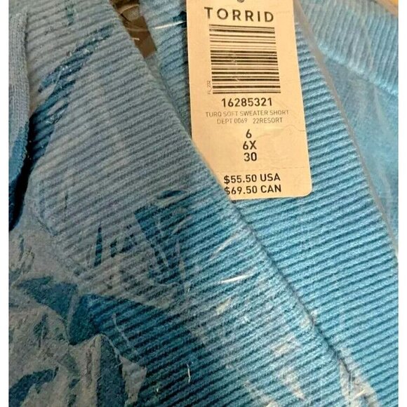 Lovesick Plus 6 Teal Blue Lightning Bolt Graphic Drawstring Waist Sweater Shorts - Picture 4 of 4